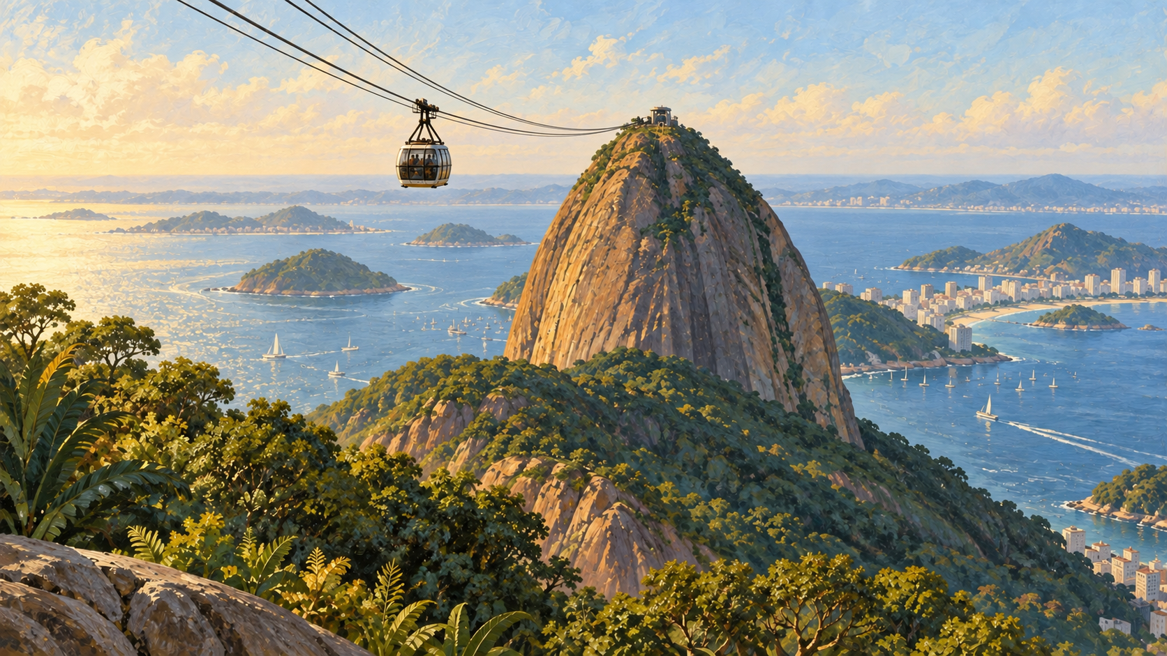 Illustration of the cable-car journey to Sugarloaf